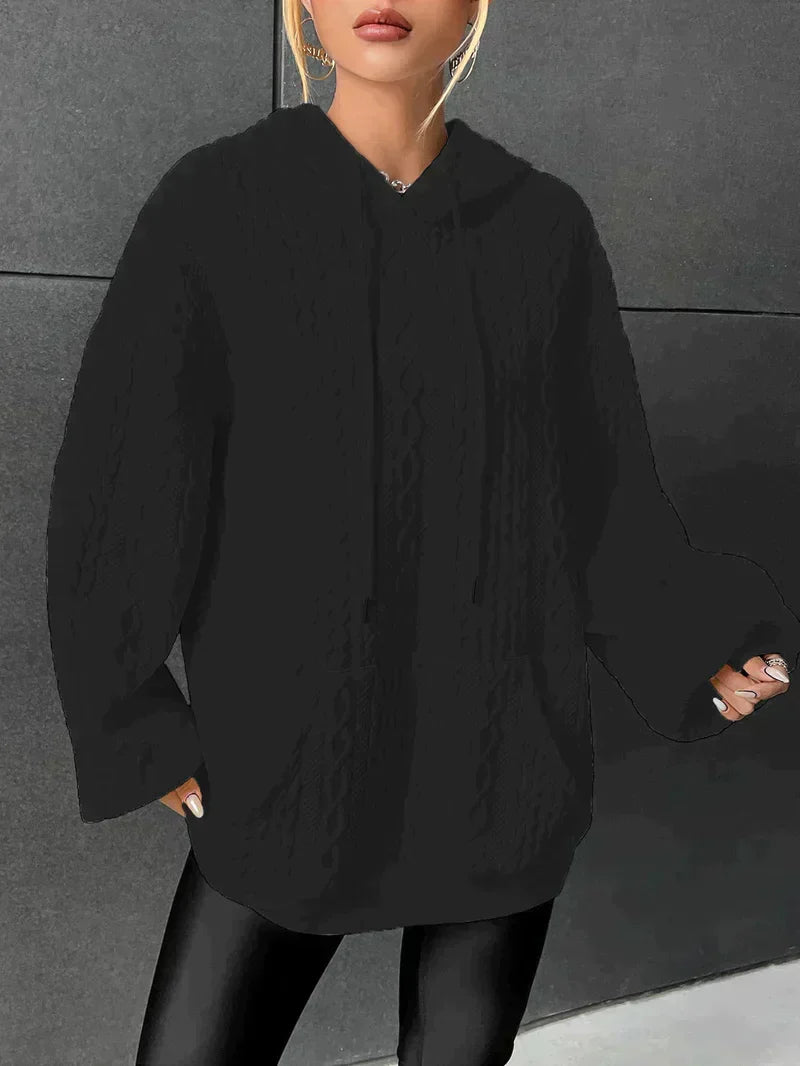Damen-Hoodie im Oversize-Schnitt mit Zopfmuster aus 100% Baumwolle-4