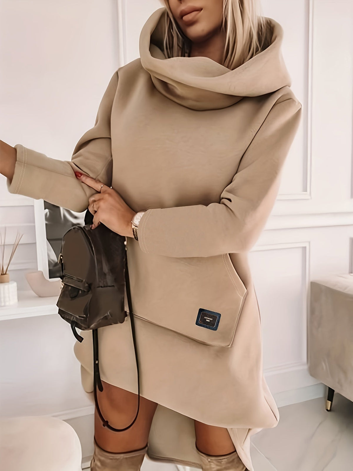 Damen-Hoodiekleid in MIDI-Länge aus 100% Baumwolle-1