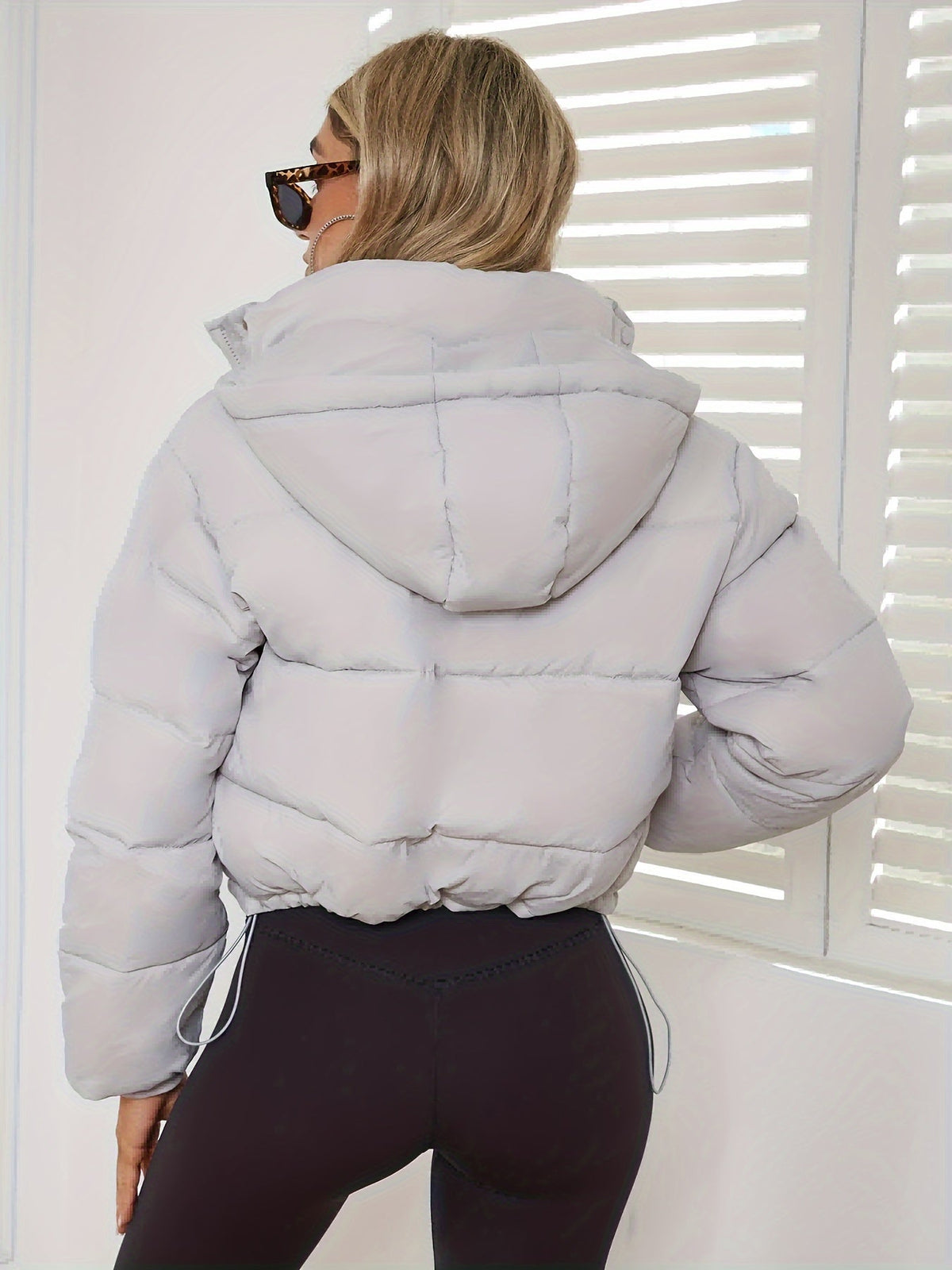 Damen-Winterjacke, kurz, monochrom, Polyester-5