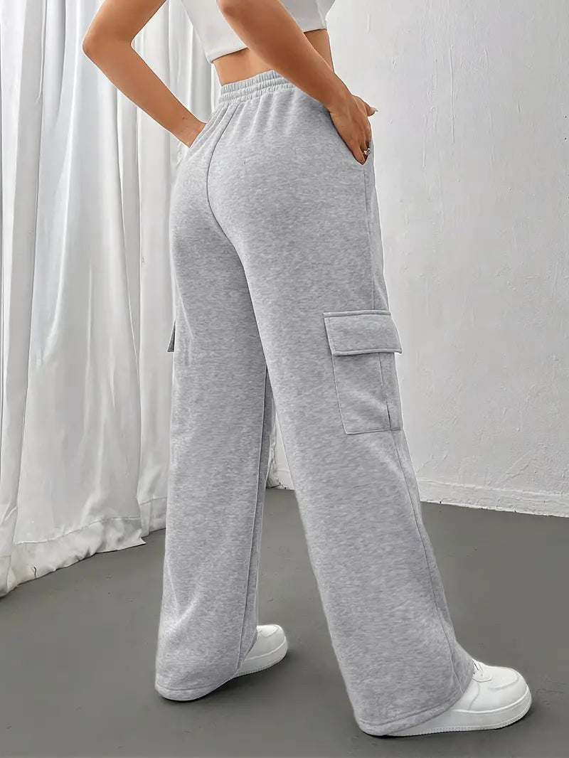 Damen-Jogginghose Gerades Bein mit Patentaschen Weicher Stoffmix-2