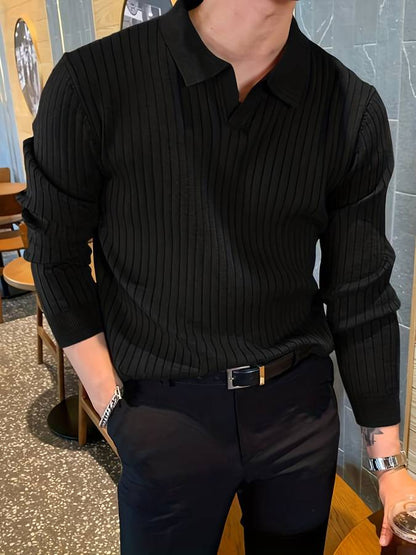 Herren-Poloshirt, langärmelig, lässig, 100% Baumwolle-1