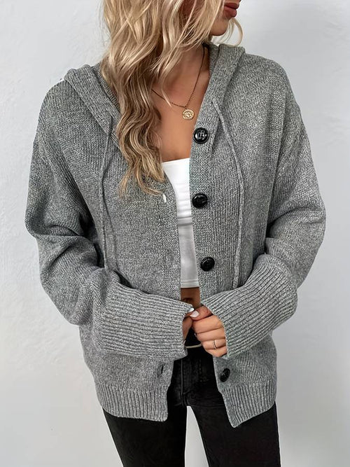 Damen-Hoodie Knopfverschluss Bequeme Baumwolle-1