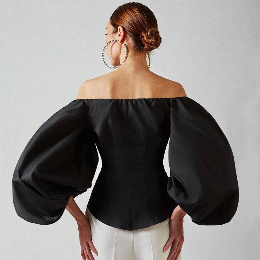 Damen-Pufftop, niedrige Silhouette, Baumwolle, Ballonärmel-4