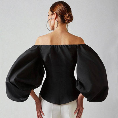 Damen-Pufftop, niedrige Silhouette, Baumwolle, Ballonärmel-4