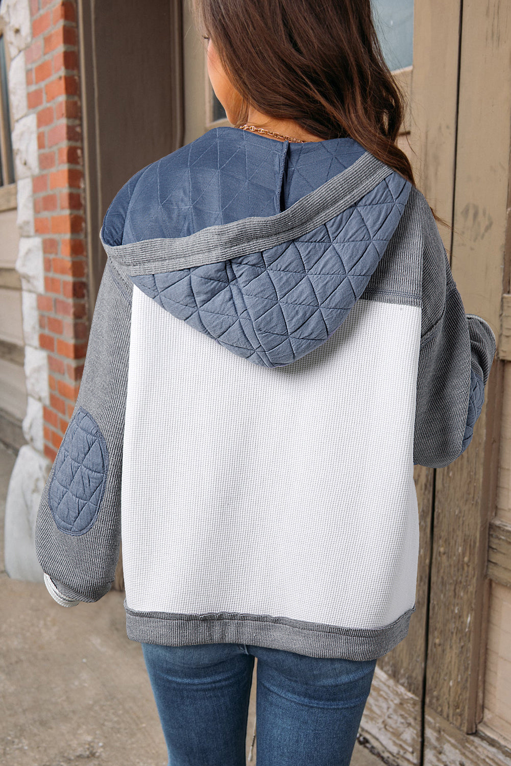 Winterjacke Damen mit Kapuze, wattiert, Polyester, Patchwork-Design-2