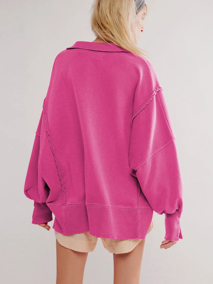 Damen-Sweatshirt, dicker Pullover mit Knöpfen, 100% Baumwolle-3