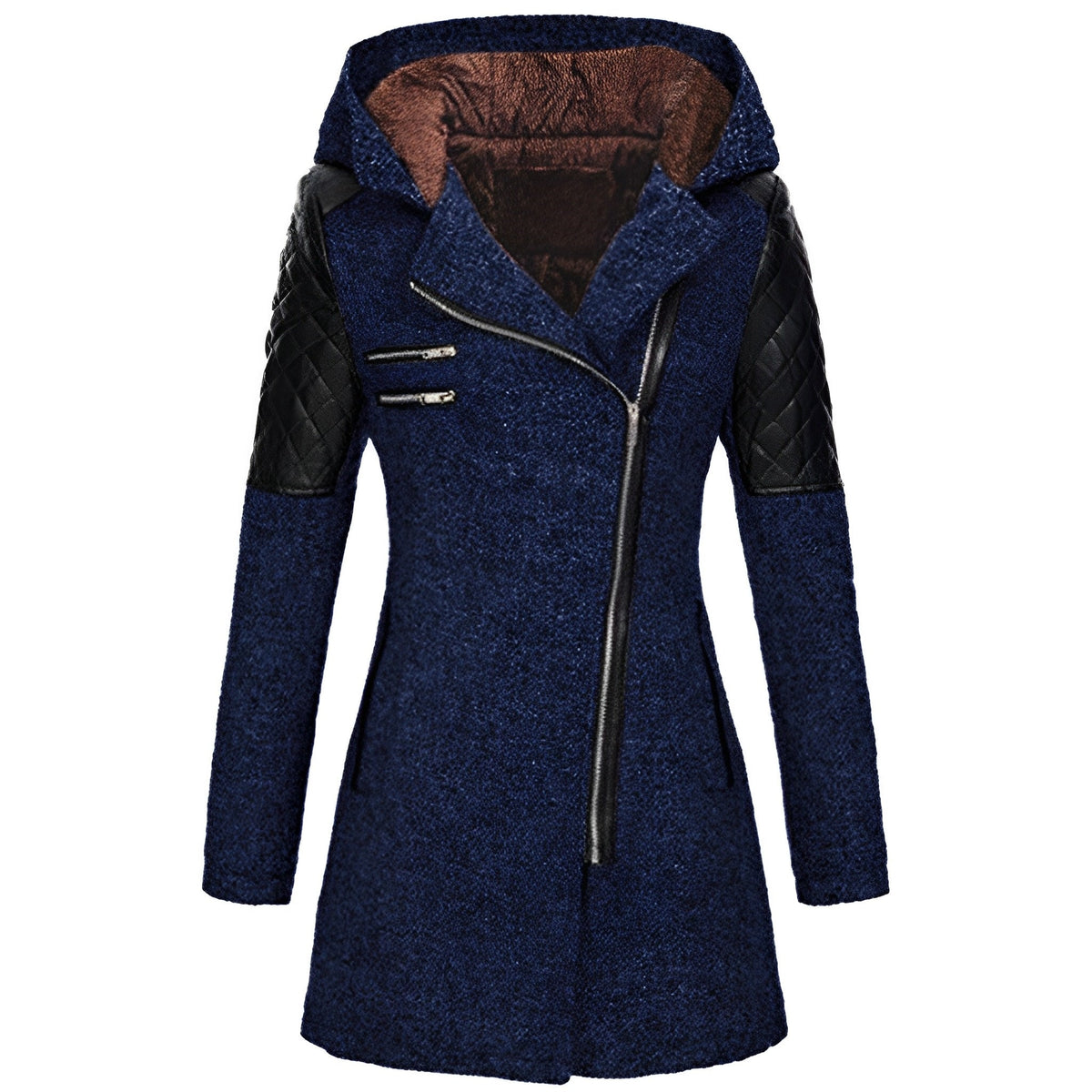 Damen Winterjacke Lang Wollmischung mit Kapuze-5