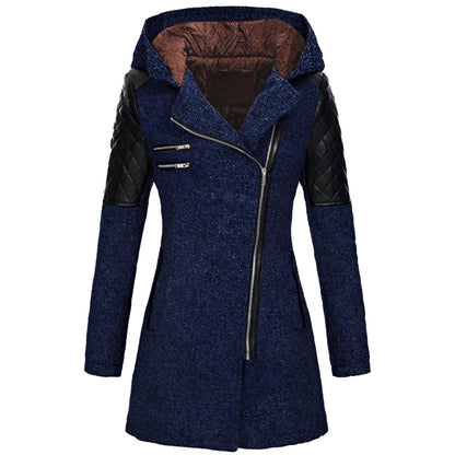 Damen Winterjacke Lang Wollmischung mit Kapuze-5