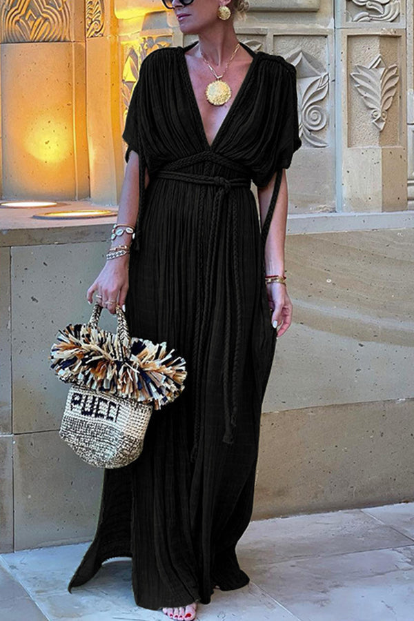 Damen-Maxikleid, Griechischer Stil, geflochtenes Leinenmischung-6