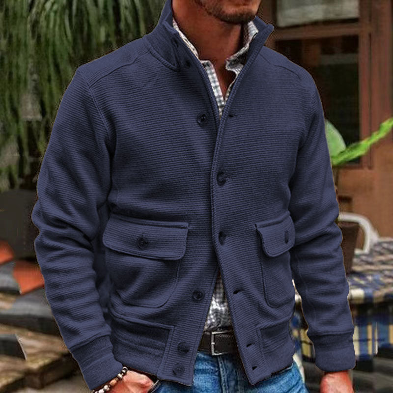 Herren-Herbstjacke, Stehkragen, geripptes Material – vielseitig-6