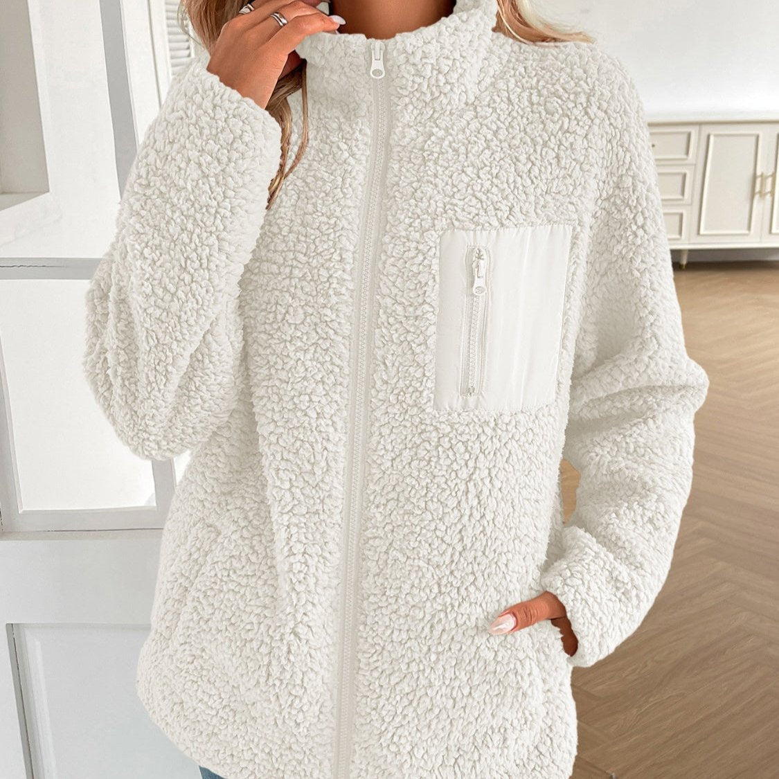 Variant image for Damen-Fleecejacke, lässiger Winter, Plüschmaterial, mit Reißverschluss-6