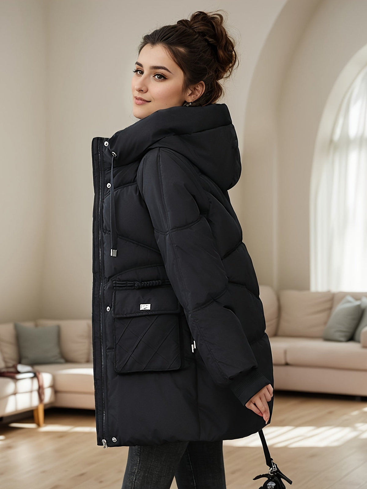 Winterjacke Damen Medium-Lang Gesteppt Polyester-2