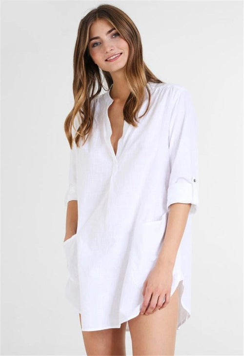 Damenbluse mit Kragen und Seitentaschen – Leichtes Polyester, lockere Passform für warmes Wetter 1