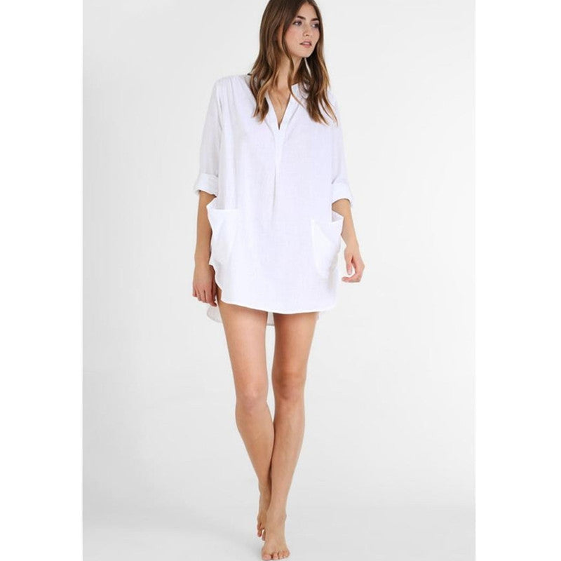 Damenbluse mit Kragen und Seitentaschen – Leichtes Polyester, lockere Passform für warmes Wetter 4