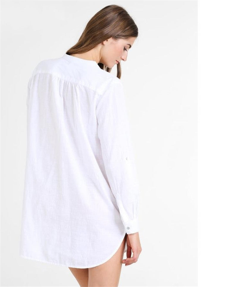 Damenbluse mit Kragen und Seitentaschen – aus leichtem Polyester, lockere Passform für warmes Wetter 5