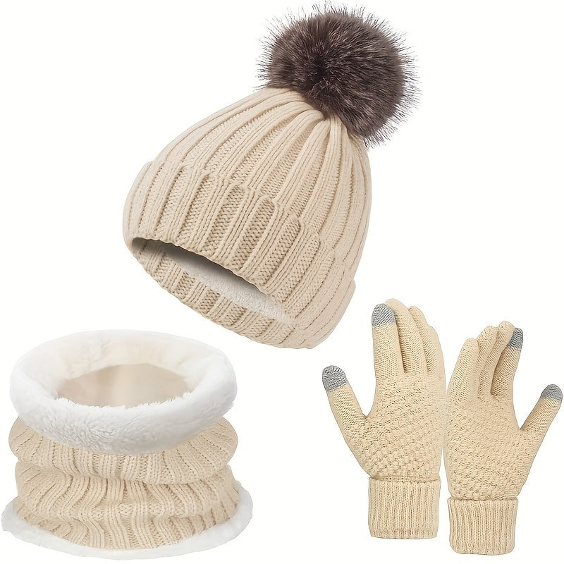 Damen Winter-Set Hut Schal Handschuhe Weicher Stoff-2