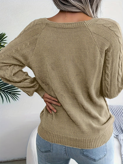 Damen-Strickpullover, runder Ausschnitt, Zopfstrick, weiche Acrylmischung-6