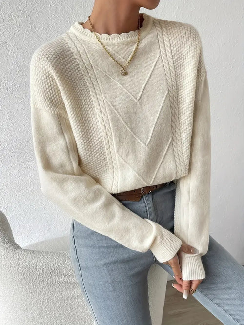Damen-Zopfstrickpullover, weiches Material-1