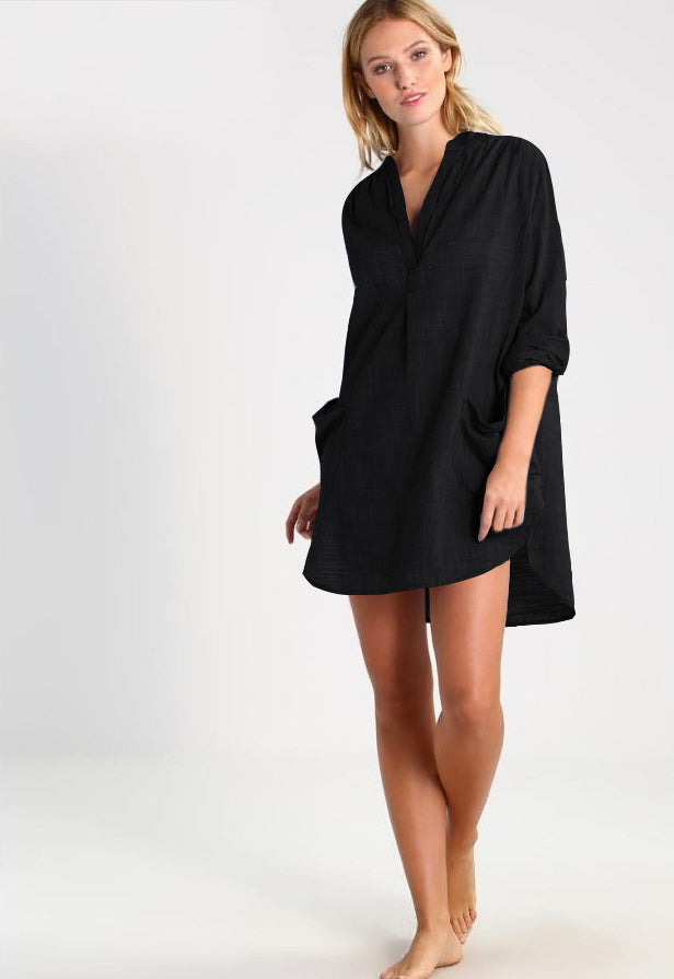 Damenbluse mit Kragen und Seitentaschen – aus leichtem Polyester, lockere Passform für warmes Wetter 6
