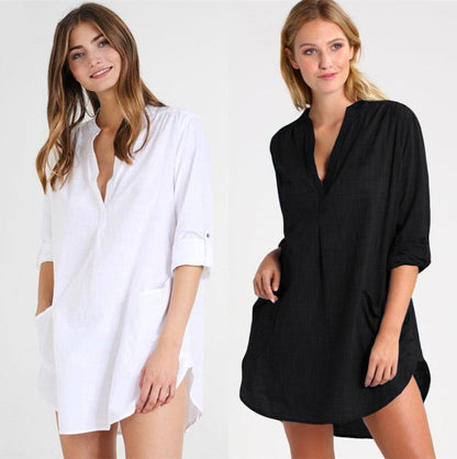 Damenbluse mit Kragen und Seitentaschen – aus leichtem Polyester, lockere Passform für warmes Wetter 2