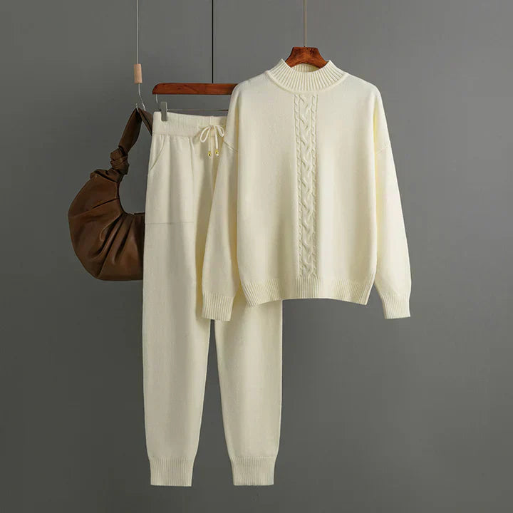 Damen Winter-Set Strickpullover mit weiter Hose Weiches Material-2