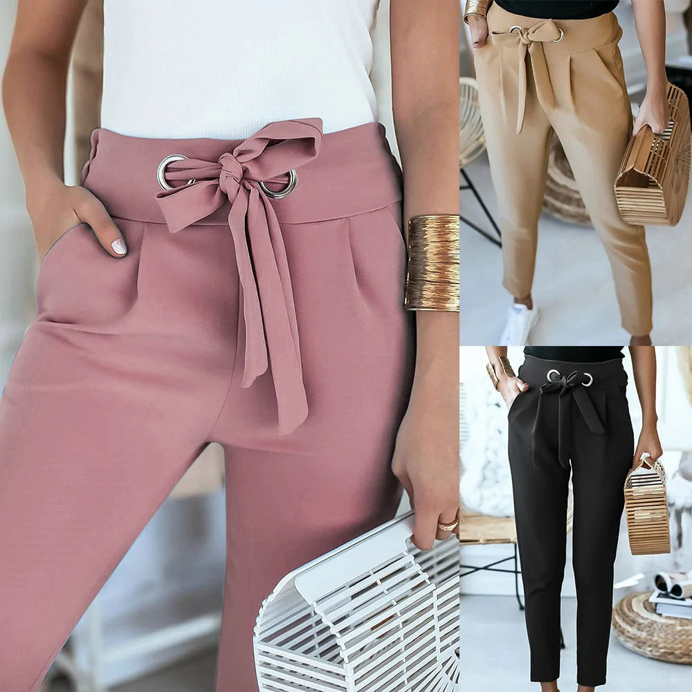 Damen-High-Waist-Hose aus Stretchmaterial mit Seitentaschen – elegante Silhouette und bequeme Passform 3