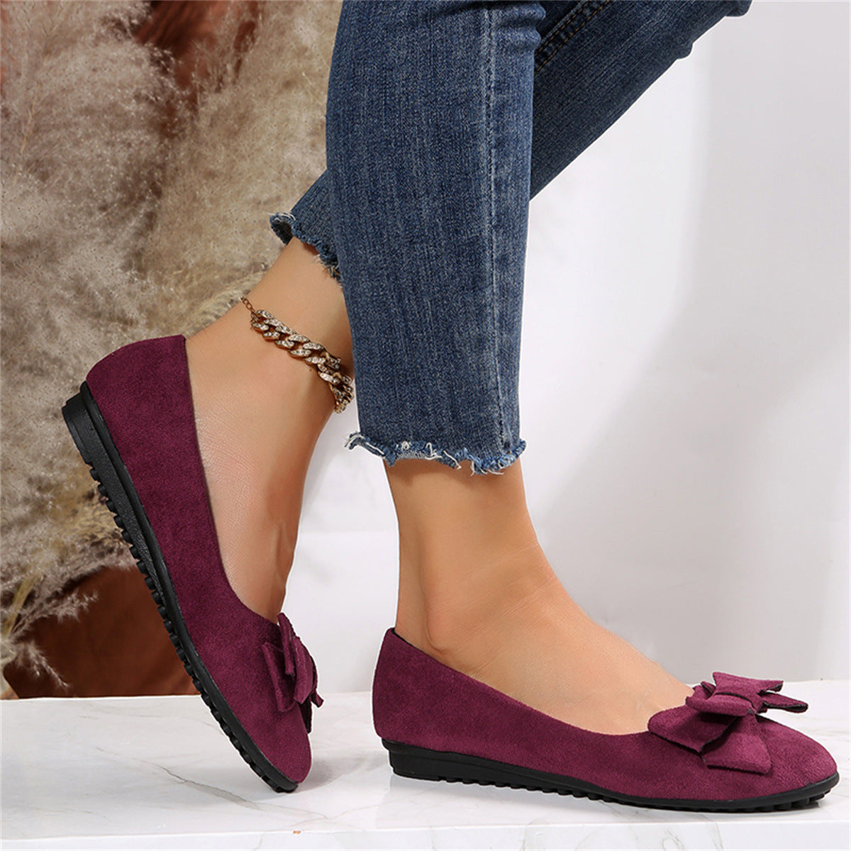 Damen-Loafers aus Leder und Textil mit elegantem Design und verspielter Schleife – bequeme Passform für alle Anlässe 5