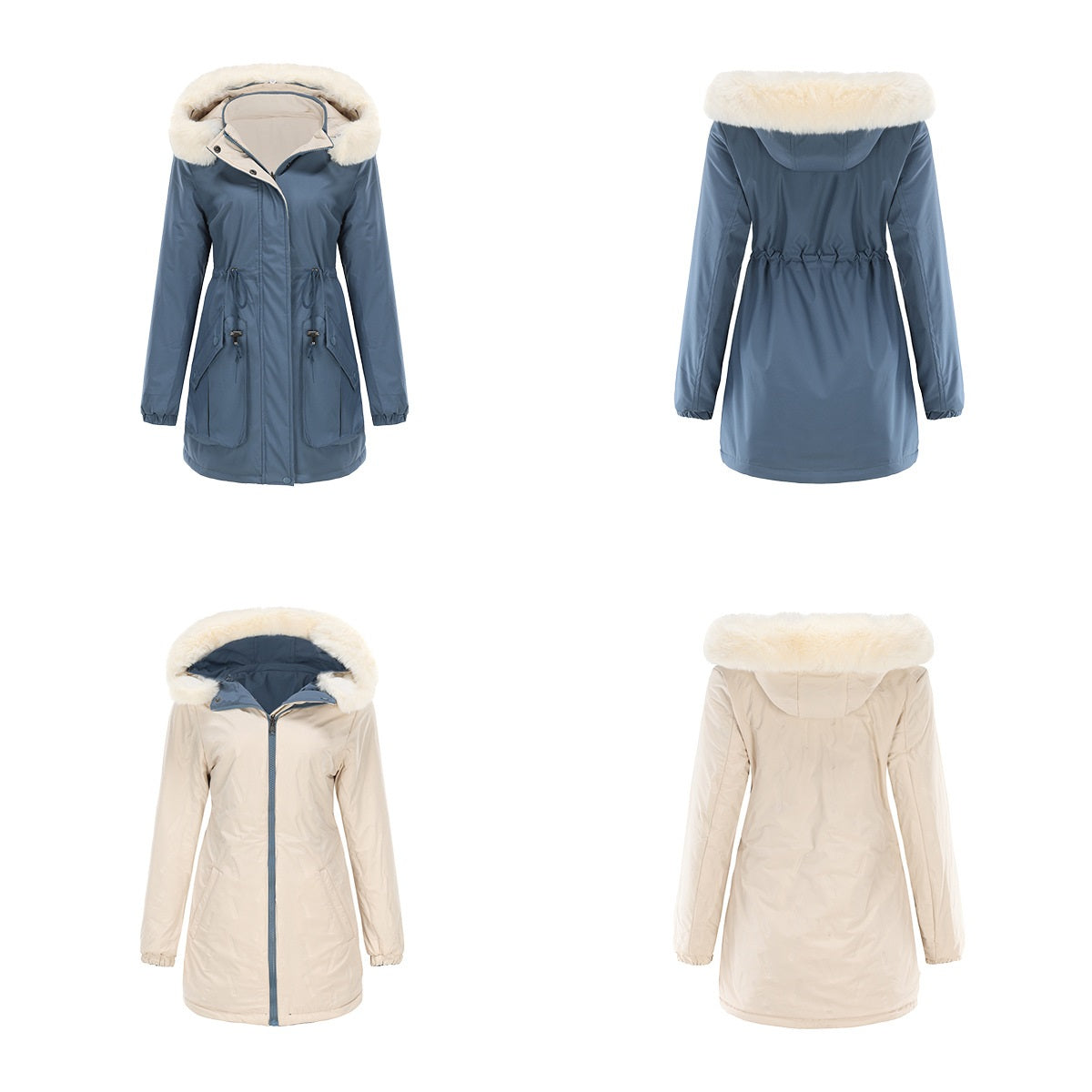 Damen Wendbarer Parka Polyester Chic Mittellang 65 cm-4