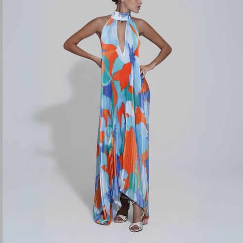 Damen-Maxikleid, plissiertes Polyester, elegantes Design-1