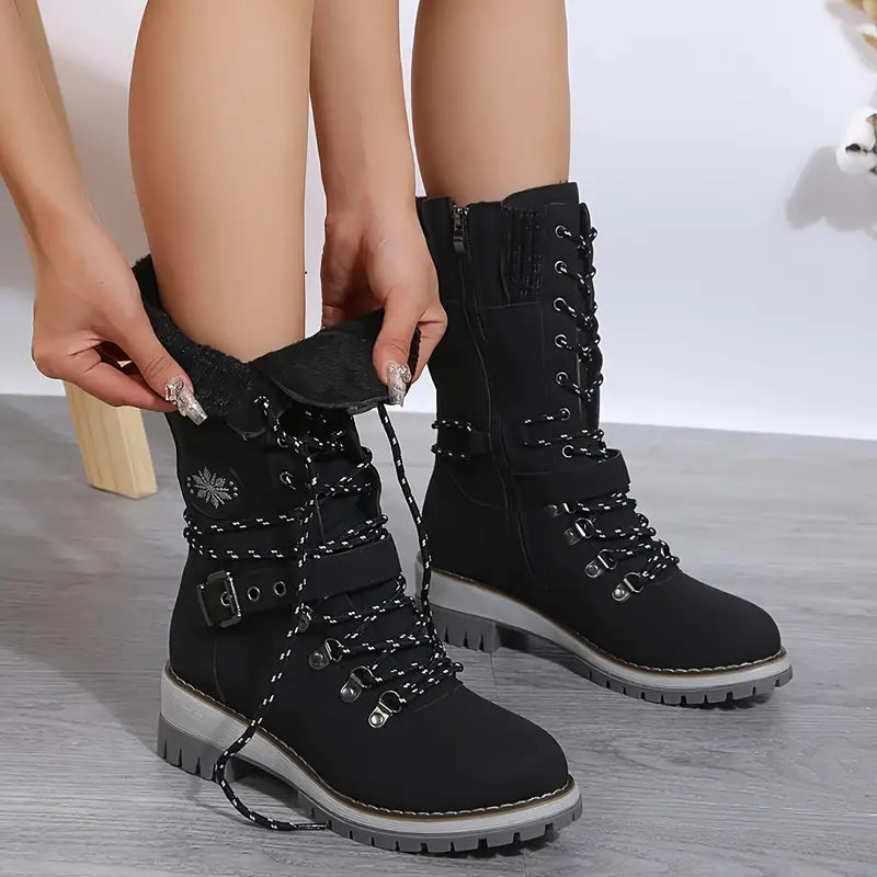 Gefütterte Damen-Winterstiefel, bequem, rutschfest, hochwertig, Material-4