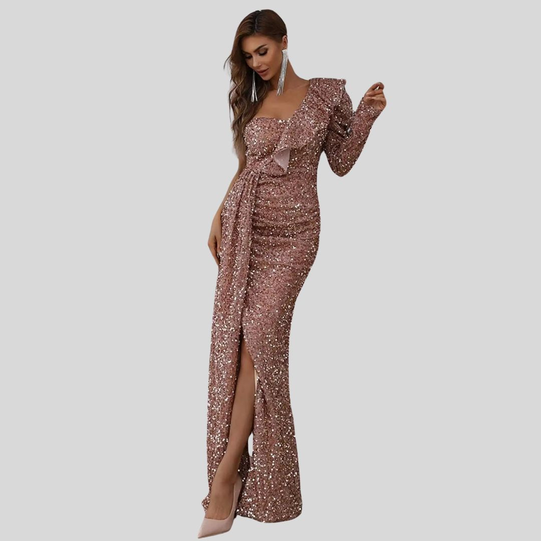Maxikleid Damen Glitzerndes Design Lang Schnitt Hochwertiger Material-1