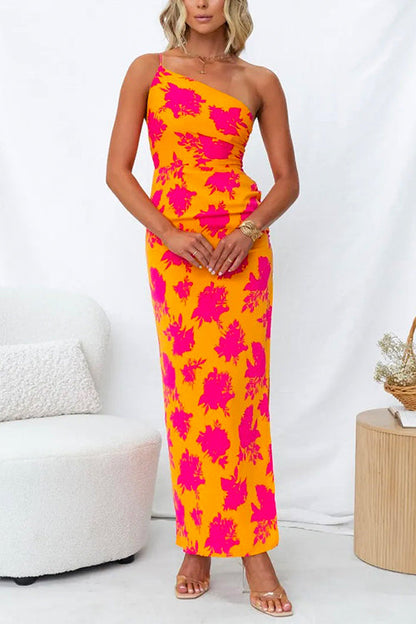 Damen-Maxikleid, bedrucktes Design mit Seitenschlitz aus Baumwolle und Polyester-4
