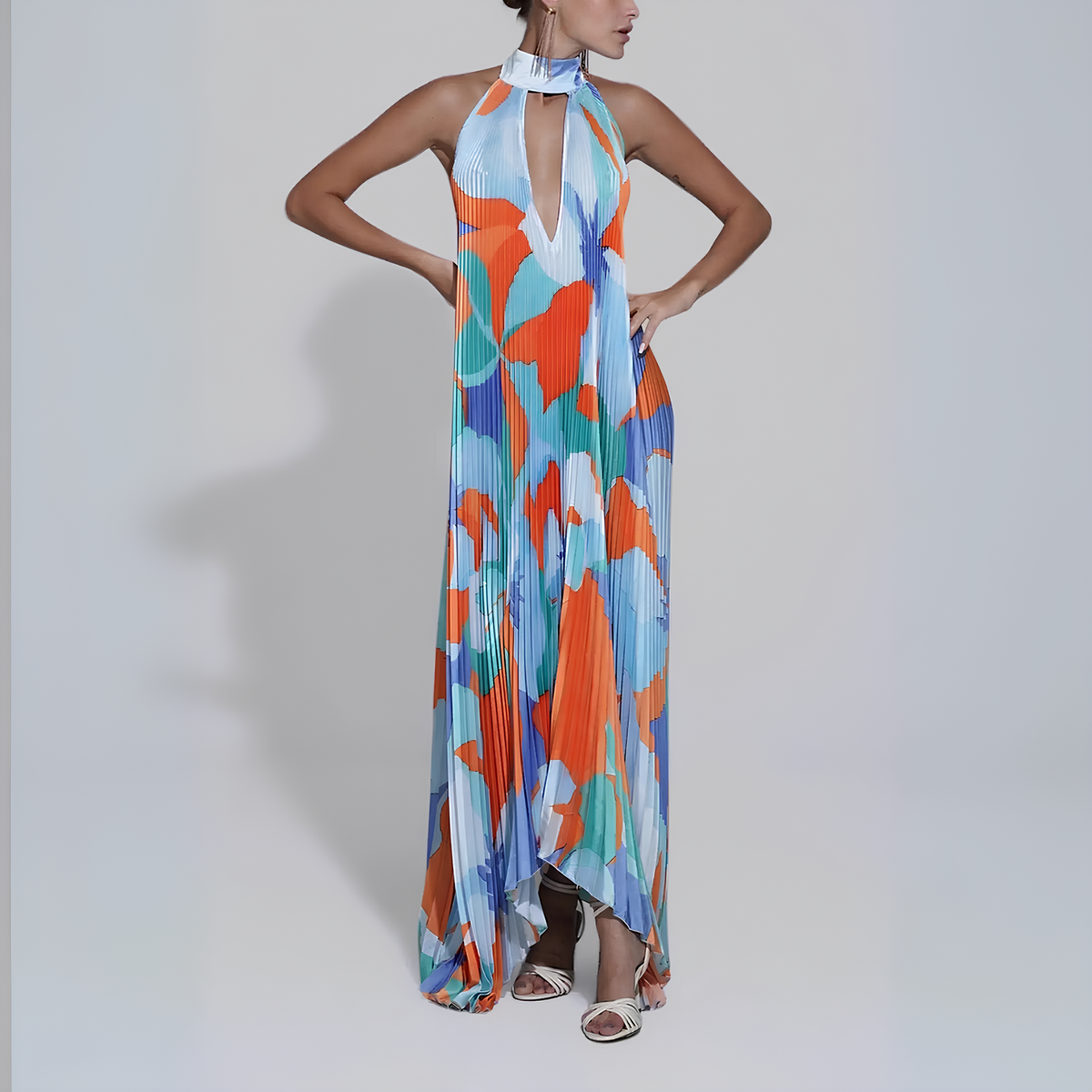 Variant image for Damen-Maxikleid, plissiertes Polyester, elegantes Design-1