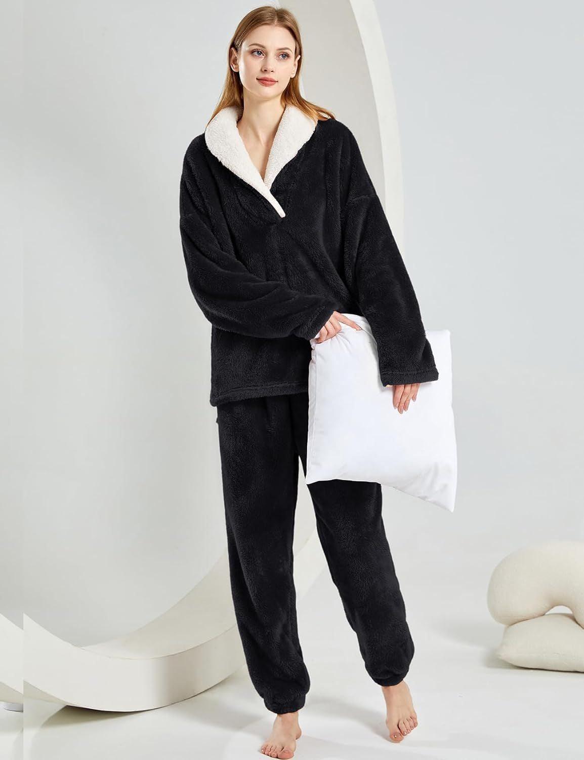 Variant image for Damen-Pyjama-Set, Weihnachtsmotiv, Plüsch, für kalte Winterabende-5