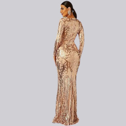 Damen Abendkleid Lang mit Pailletten für formellen Anlässe-6