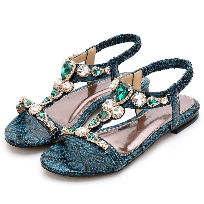 Damen-Sandalen, Boho Stil, synthetisches PU mit Vintage-Perlen und Strass-1