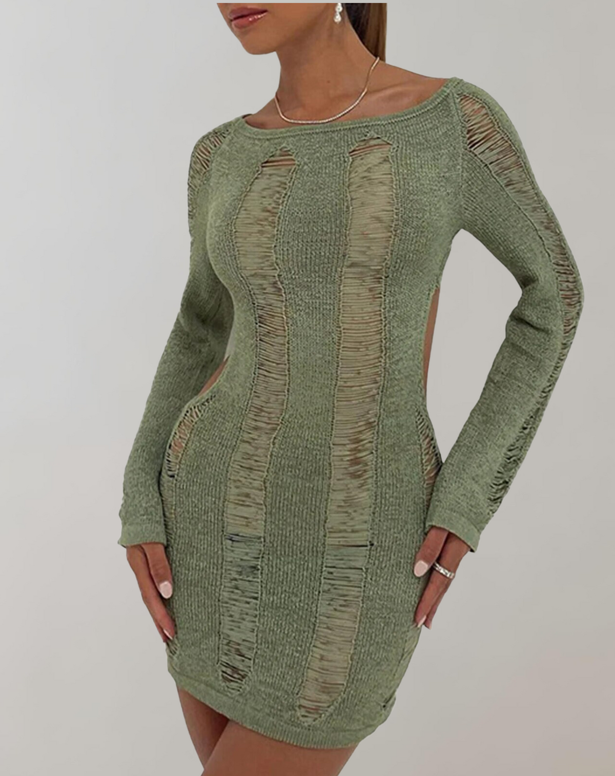 Langarm-Minikleid aus atmungsaktivem Stoff – runder Ausschnitt, elegantes Design für alle Anlässe 12