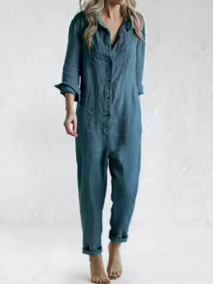 Variant image for Damen-Jumpsuit Langarm Leinen-Baumwolle-Polyester-16