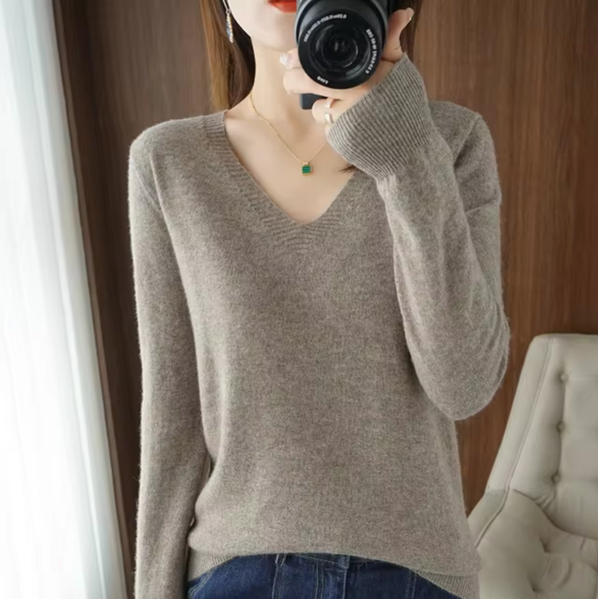 Variant image for Damen-Strickpullover, V-Ausschnitt, leichtes Material, lockere Passform-29
