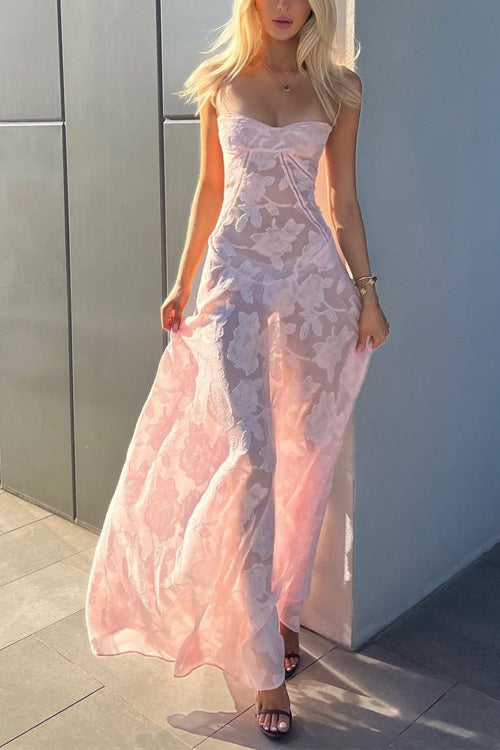 Damen-Maxikleid, Spaghettiträger, Blumen, Baumwolle, Polyester-2