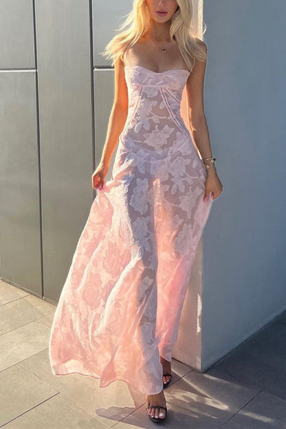 Damen-Maxikleid, Spaghettiträger, Blumen, Baumwolle, Polyester-2