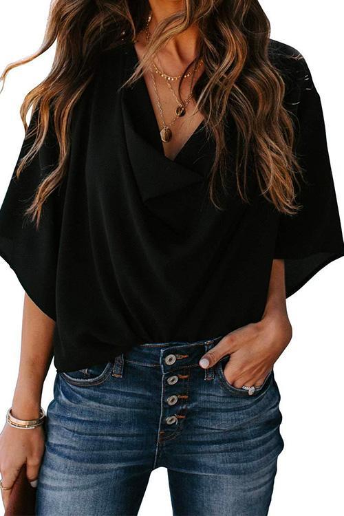 Variant image for Damen Bluse Drapierte Chiffon Kurze Ärmel-13