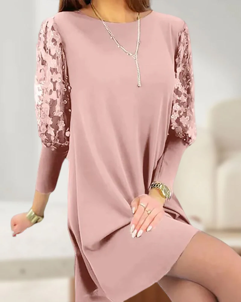 Damen-Kleid, Spitzenärmel, leichtes Polyester 2