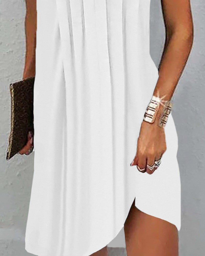 Ärmelloses Kleid mit Schlitzausschnitt für Damen – Schmeichelhafte Silhouette aus 100% Polyester, perfekt für Sommerpartys und Hochzeiten 2