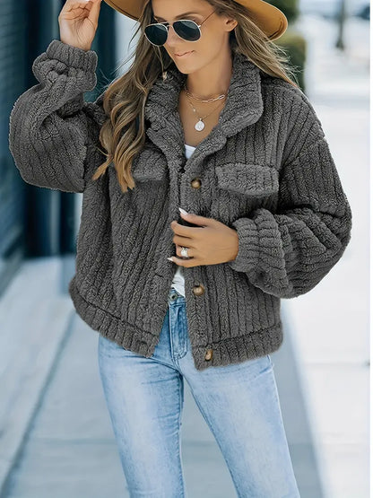 Damenjacke Truckerjacke Monochrom Kunstfell Synthetisches Material-3