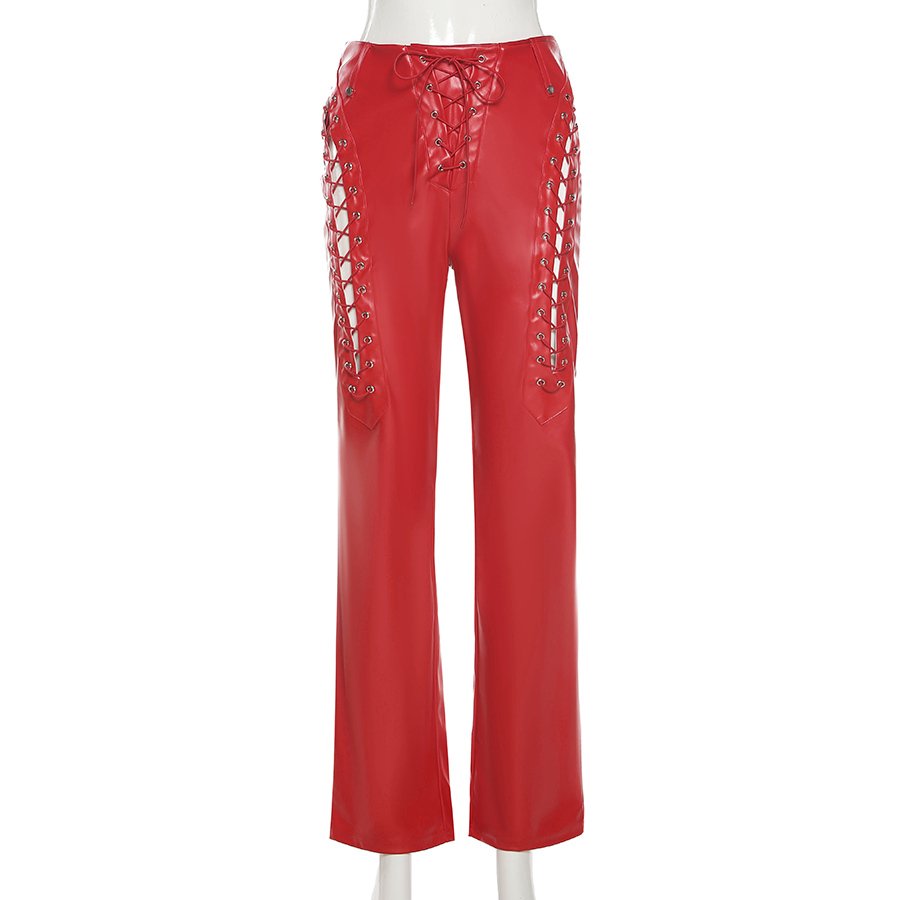 Variant image for Lederhose Damen Hohe Taille Monochrom Stil PU Spandex-5