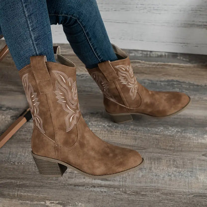 Damen-Stiefel, Retro-Stil, dicker Absatz, synthetisches Leder 1