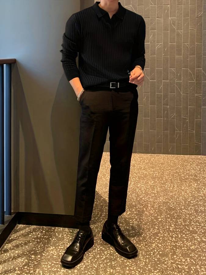 Herren-Poloshirt, langärmelig, lässig, 100% Baumwolle-3