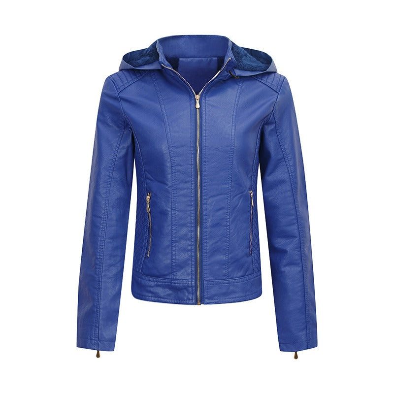 Damen Winterjacke mit Kapuze Synthetikleder Figurbetontes Design-1