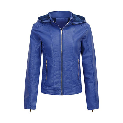 Damen Winterjacke mit Kapuze Synthetikleder Figurbetontes Design-1
